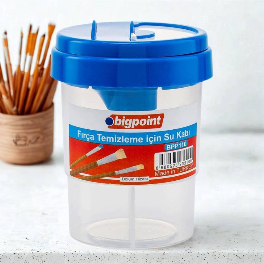 Bigpoint Fırça Yıkama Su Kabı, Dökülmez Kapak, Çift Hazneli, Sulu Boya - 4