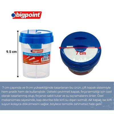 Bigpoint Fırça Yıkama Su Kabı, Dökülmez Kapak, Çift Hazneli, Sulu Boya - 2