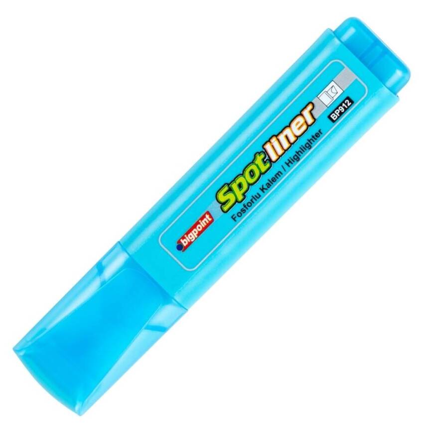 Bigpoint Fosforlu Kalem, Su Bazlı, Kuruma ve Silinmeye Dayanıklı, Mavi - 1