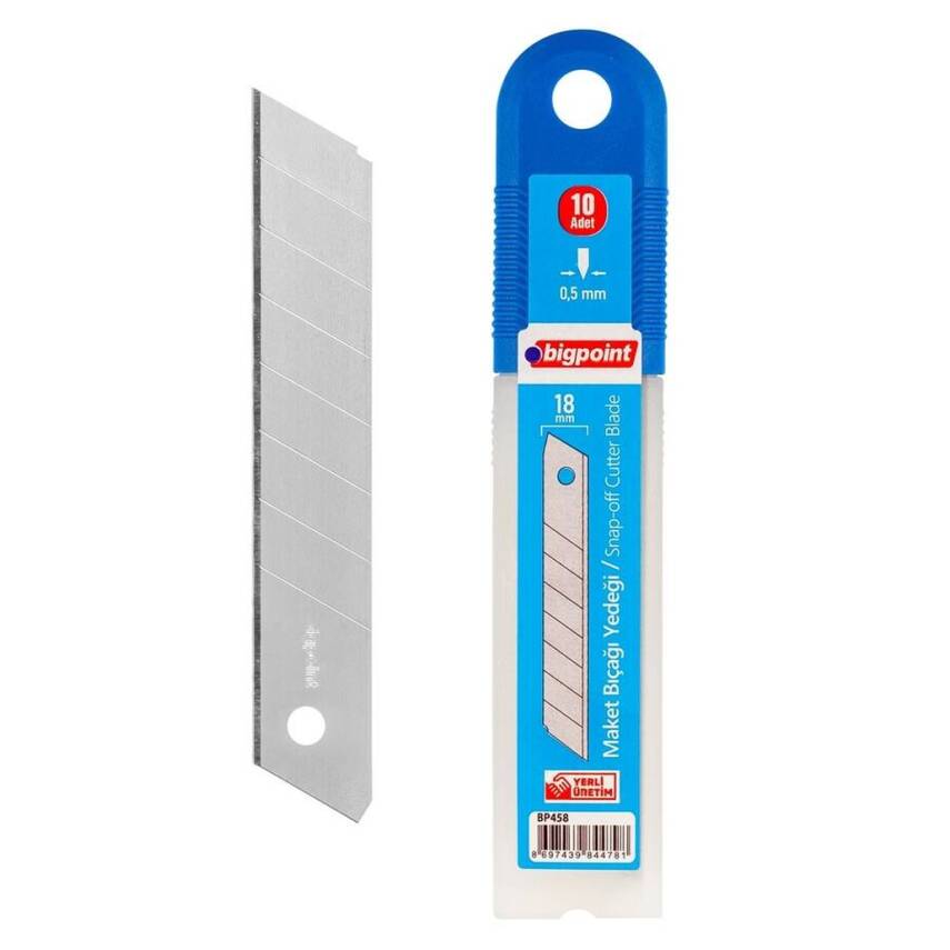 Bigpoint Geniş Maket Bıçağı Yedeği, 10’lu Tüp, Karbon Çelik, 18 mm - 1