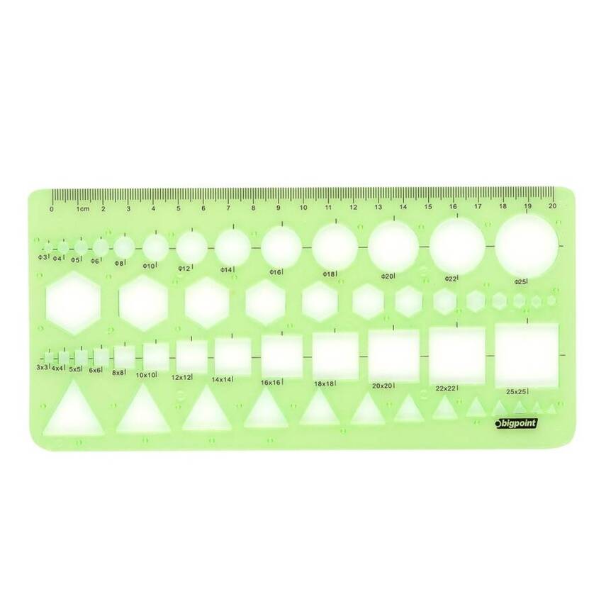 Bigpoint Geometrik Şablon, 13 Şekil, 20 cm Cetvel, Kolay Kırılmaz - 1