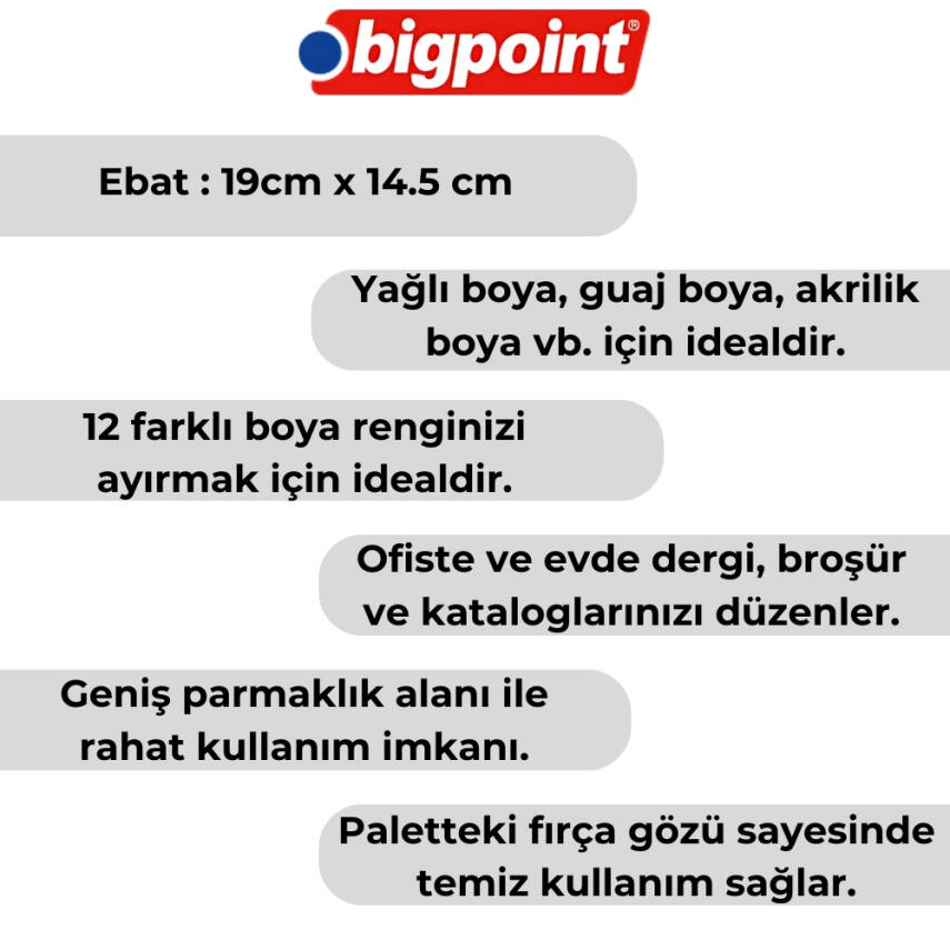 Bigpoint Godeli Palet, 19cm,Beyaz,Dayanıklı Plastik,Boya Karışımı İçin - 2