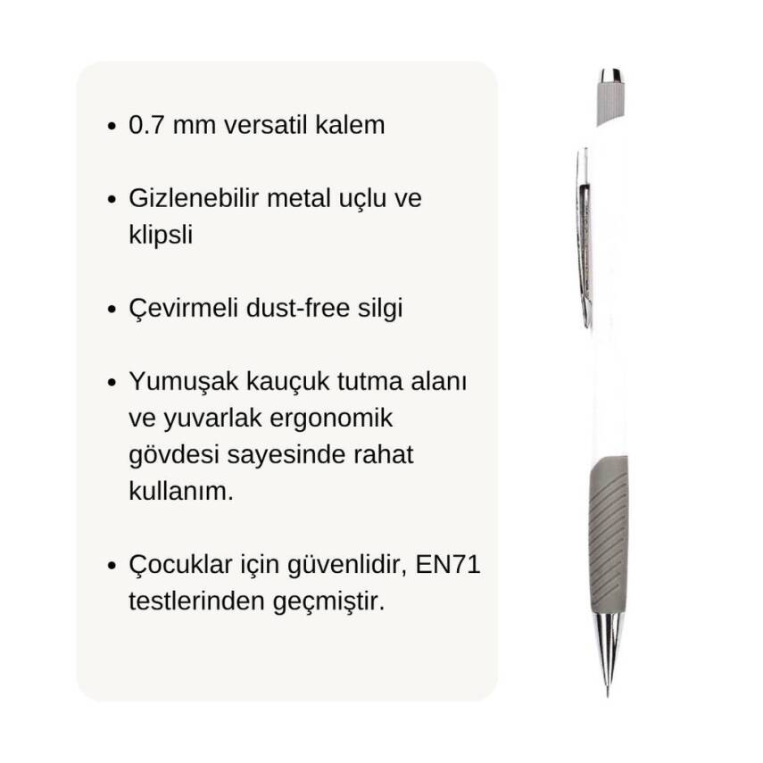 Bigpoint Grip Versatil Kalem, 0.7 mm, Metal Uç, Yumuşak Gövde, Beyaz - 3