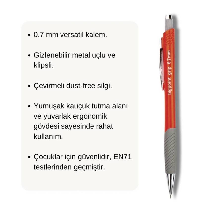 Bigpoint Grip Versatil Kalem, 0.7 mm, Metal Uç, Yumuşak Gövde, Turuncu - 3