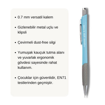 Bigpoint Grip Versatil Kalem, 0.7 mm, Metal Uç,Yumuşak Gövde,Açık Mavi - 3