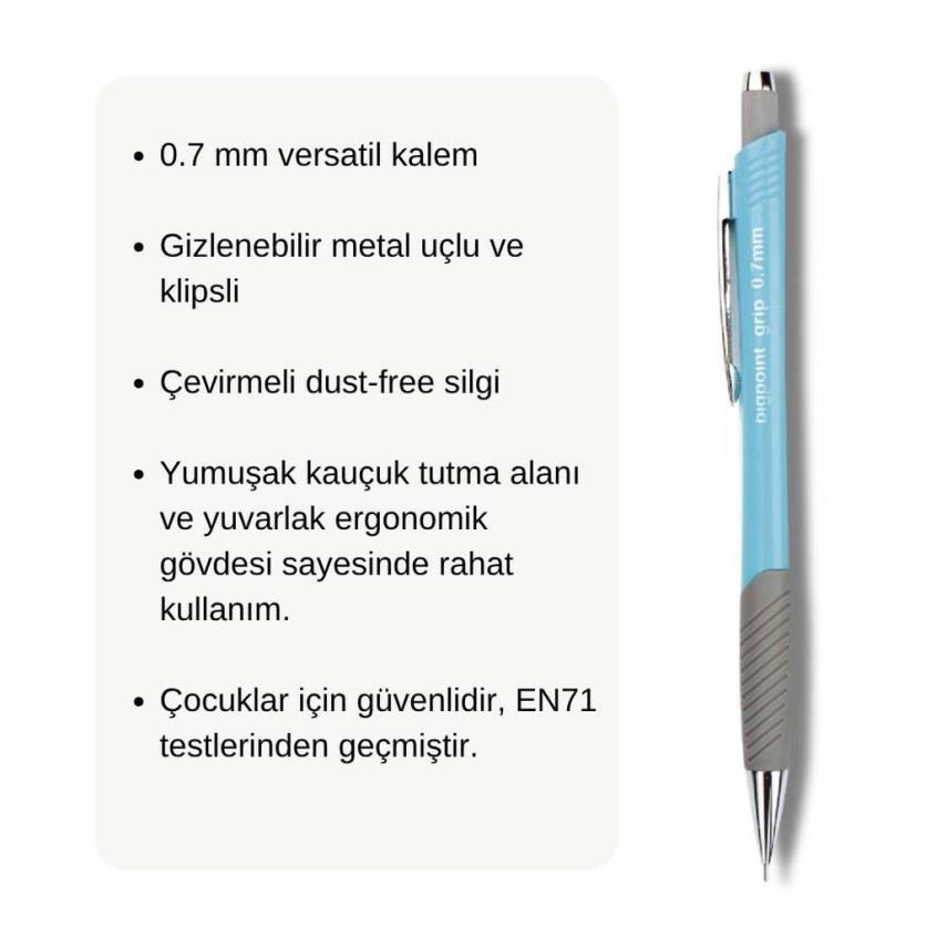Bigpoint Grip Versatil Kalem, 0.7 mm, Metal Uç,Yumuşak Gövde,Açık Mavi - 3