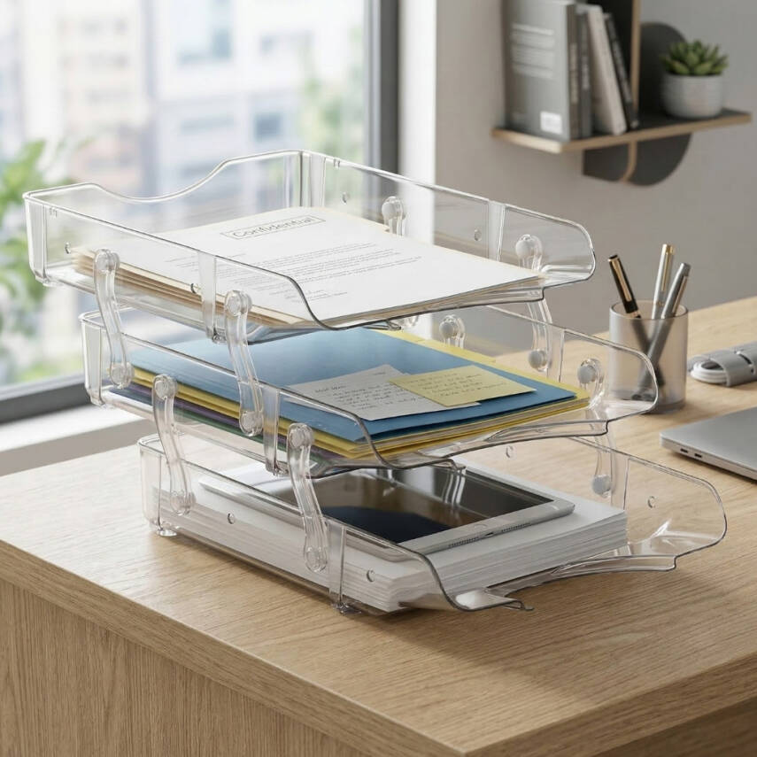 Bigpoint Hareketli 3'lü Evrak Rafı, A4 Boyut, Şeffaf - 2