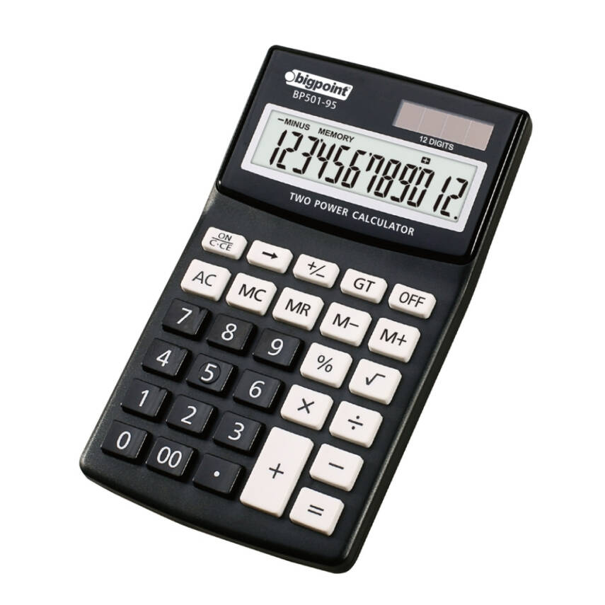 Bigpoint Hesap Makinesi, 12 Haneli, Güneş Enerjili, Siyah - 1