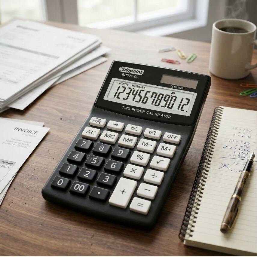 Bigpoint Hesap Makinesi, 12 Haneli, Güneş Enerjili, Siyah - 2