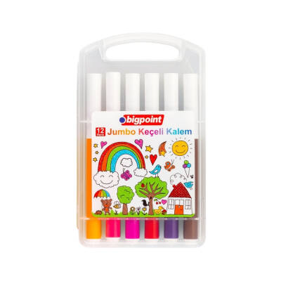Bigpoint Jumbo Keçeli Kalem Seti, 12 Renk, Su Bazlı, Kolay Temizlenir - Bigpoint