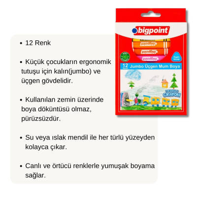 Bigpoint Jumbo Mum Boya Seti, 12 Renk, Güvenli, Kolay Temizlenir - 3
