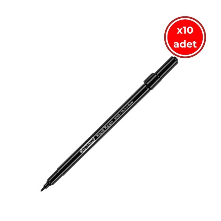 Bigpoint Keçeli Kalem, 10 Adet, Siyah, Kolay Temizlenebilir Mürekkep - 1
