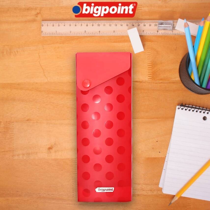 Bigpoint Kutu Kalemlik, Çıtçıtlı Kapak, Kolay Kullanım, Geniş, Kırmızı - 1