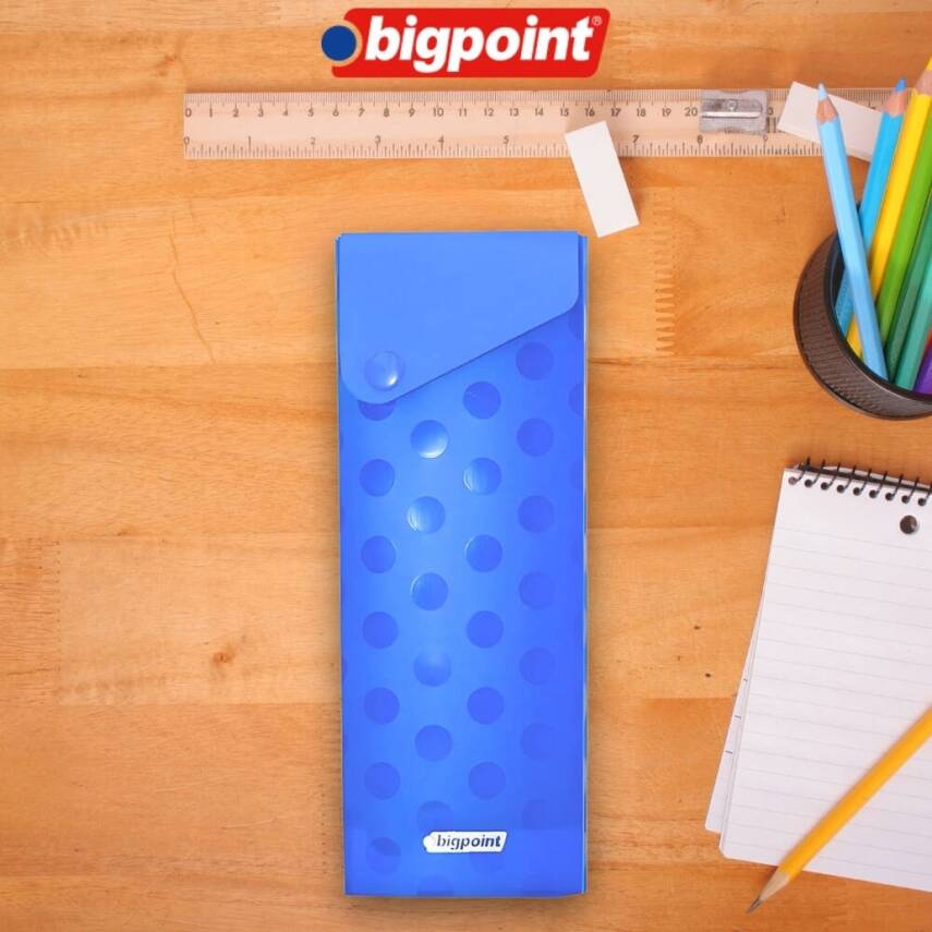 Bigpoint Kutu Kalemlik, Çıtçıtlı Kapak, Kolay Kullanım, Geniş, Mavi - 1