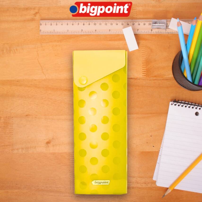 Bigpoint Kutu Kalemlik, Çıtçıtlı Kapak, Kolay Kullanım, Geniş, Sarı - 1