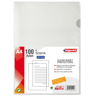 Bigpoint L Dosya, Standart, 90 Mikron, 100'lü, A4, Kolay Arşivleme - 2