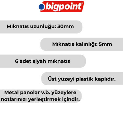 Bigpoint Magnet 30 mm Mıknatıs, Siyah, 6’lı Blister, Plastik Kaplama - 3