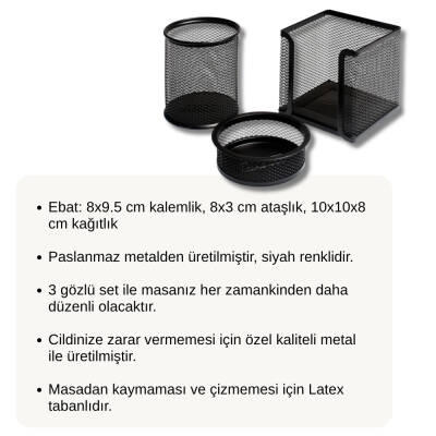 Bigpoint Metal Masa Düzenleyici Set, 3’lü, Kaydırmaz Tabanlı, Siyah - 2