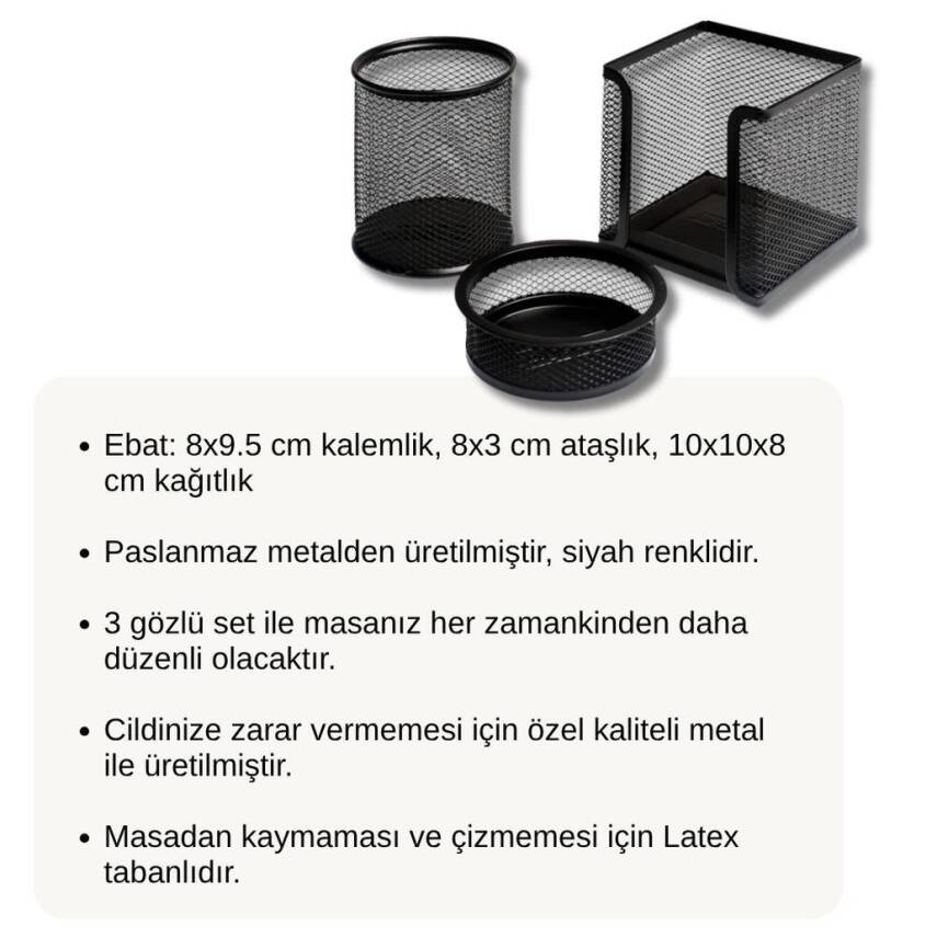Bigpoint Metal Masa Düzenleyici Set, 3’lü, Kaydırmaz Tabanlı, Siyah - 2