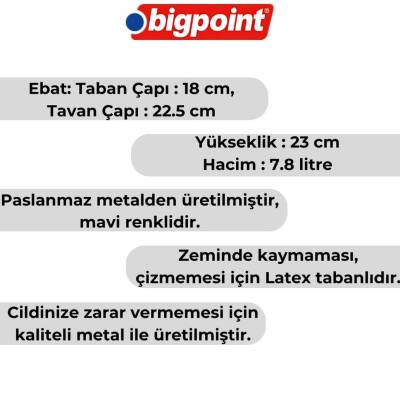 Bigpoint Metal Perfore Çöp Kovası, Orta Boy, Mavi, 7.8 L, Paslanmaz - 2