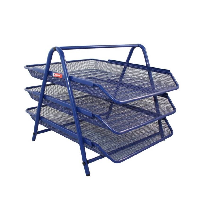 Bigpoint Metal Perfore Evrak Rafı, 3’lü Set, Mavi, A4 ve Letter İçin - 1