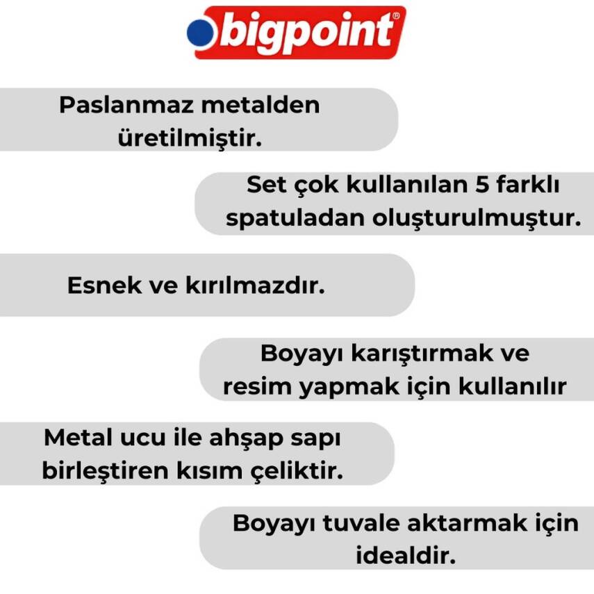 Bigpoint Metal Spatula Seti, 5’li, Paslanmaz Çelik, Ahşap Saplı Yapı - 2