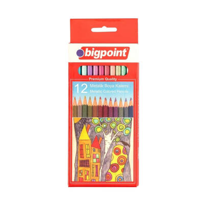 Bigpoint Metalik Renkli Kuru Boya Kalemi, 12 Renkli, Altıgen Gövde - Bigpoint