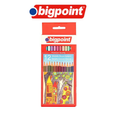 Bigpoint Metalik Renkli Kuru Boya Kalemi, 12 Renkli, Altıgen Gövde - 2