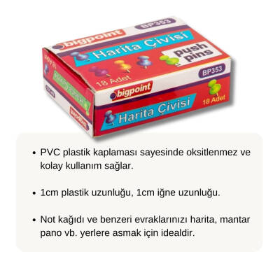 Bigpoint Pano Çivisi Paketi, 18’li Paket, Harita ve Mantar Pano Uyumlu - 2