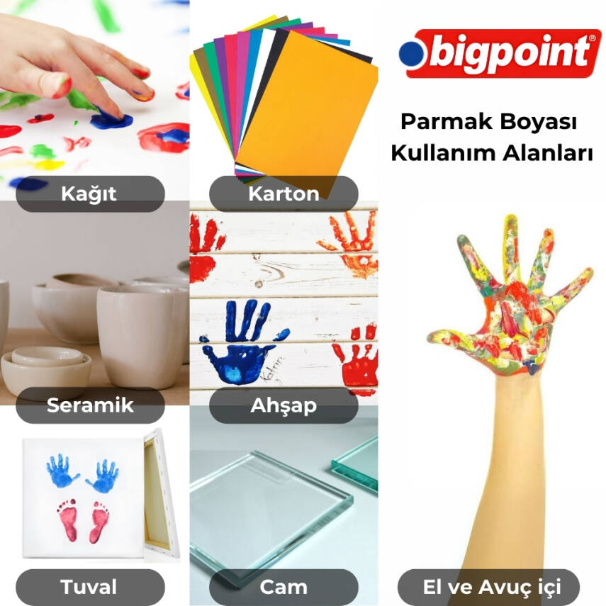 Bigpoint Parmak Boyası Seti, 4 Renkli, Güvenli, Fırça ve Parmak Uyumlu - 2