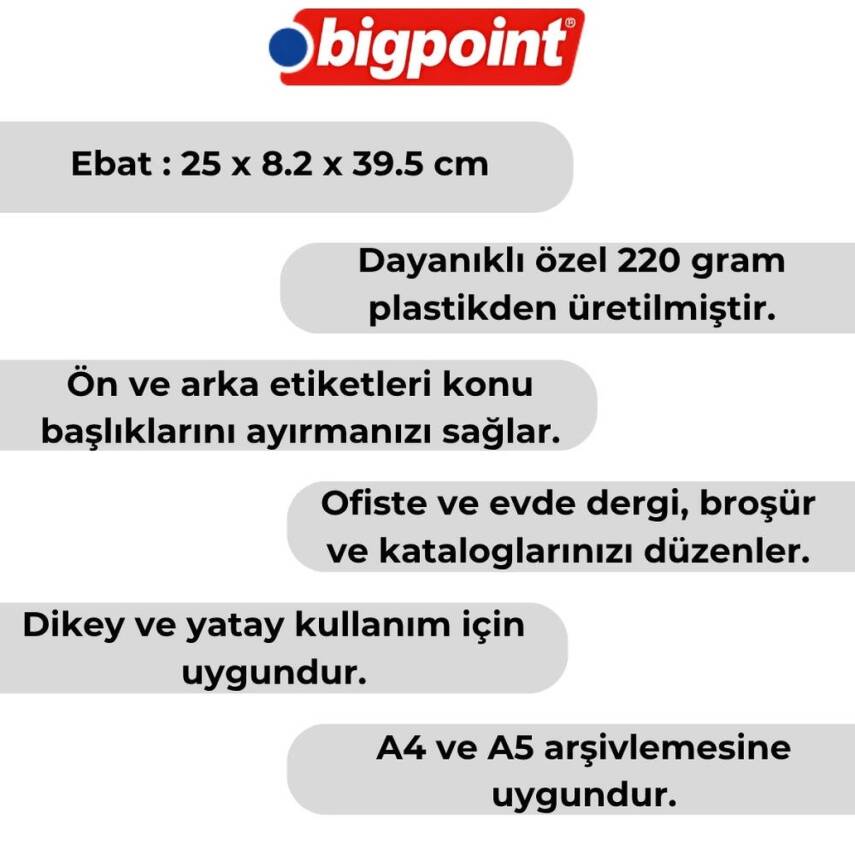 Bigpoint Plastik Kutu Klasör, 10 Adet, Dikey - Yatay, A4 - A5, Kırmızı - 3
