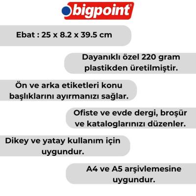 Bigpoint Plastik Kutu Klasör, 10 Adet, Dikey - Yatay, A4 - A5, Siyah - 3