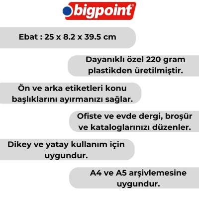Bigpoint Plastik Kutu Klasör, 10 Adet, Dikey - Yatay, A4 - A5, Yeşil - 3