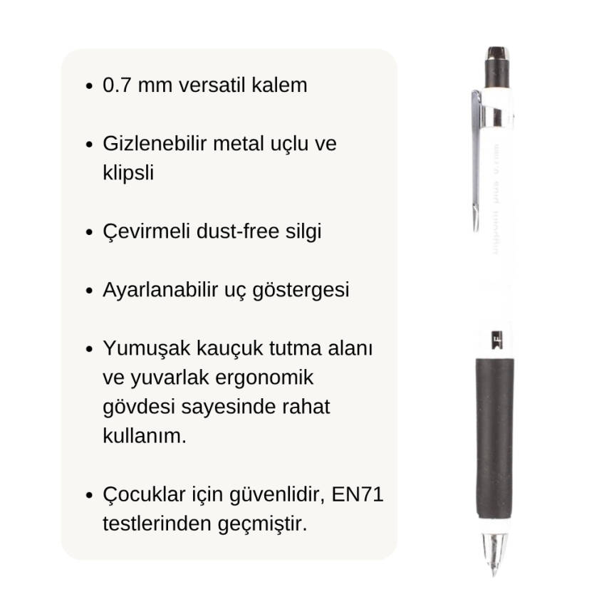 Bigpoint Plus Versatil Kalem, 0.7 mm, Metal Uç, Yumuşak Gövde, Beyaz - 3