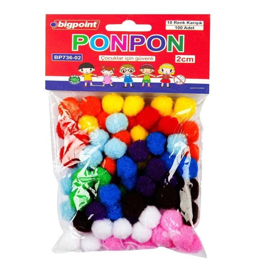 Bigpoint Ponpon, 2 cm, 10 Renk, 100’lü Poşet, El İşi Projelerine Uygun - 1