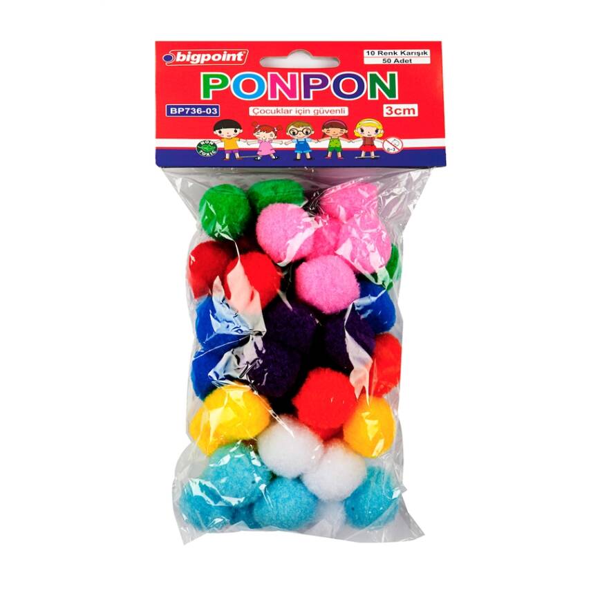 Bigpoint Ponpon, 3 cm, 10 Renk, 50’li Poşet, El İşi Projelerine Uygun - 1