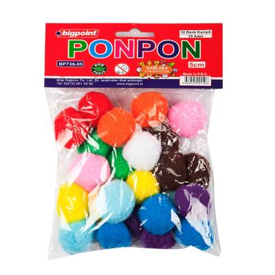 Bigpoint Ponpon, 5 cm, 10 Renk, 25’li Poşet, El İşi Projelerine Uygun - Bigpoint