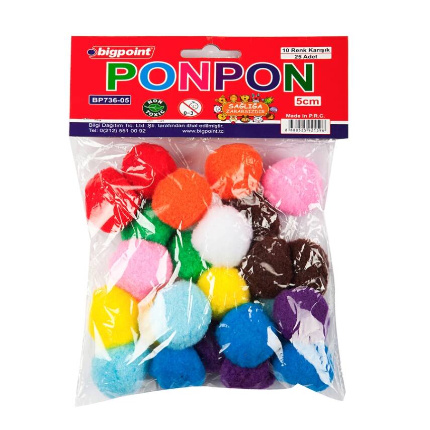 Bigpoint Ponpon, 5 cm, 10 Renk, 25’li Poşet, El İşi Projelerine Uygun - 1