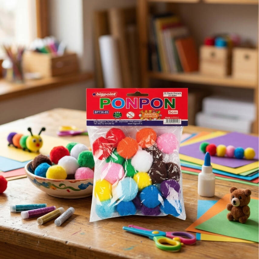 Bigpoint Ponpon, 5 cm, 10 Renk, 25’li Poşet, El İşi Projelerine Uygun - 3