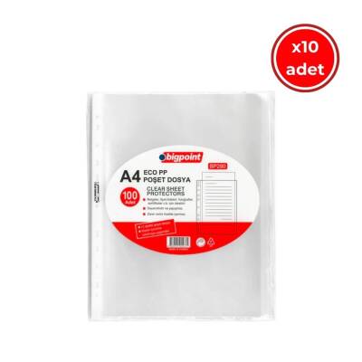 Bigpoint Poşet Dosya, 10 Adet, 60 A4 Kapasiteli, Eco Şeffaf, 100'lü - Bigpoint