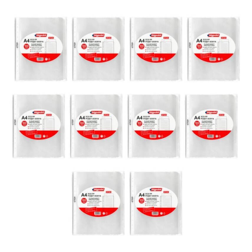 Bigpoint Poşet Dosya, 10 Adet, 60 A4 Kapasiteli, Eco Şeffaf, 100'lü - 2