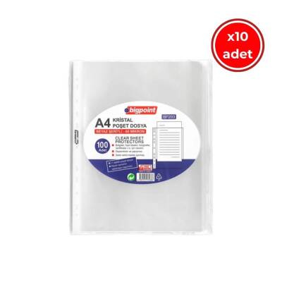 Bigpoint Poşet Dosya, 10 Adet, Kristal 60 Mikron, 100'lü, 11 Delikli - Bigpoint