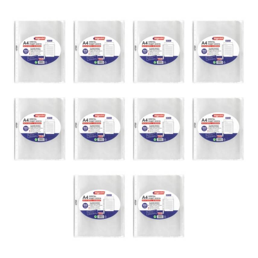 Bigpoint Poşet Dosya, 10 Adet, Kristal 60 Mikron, 100'lü, 11 Delikli - 2