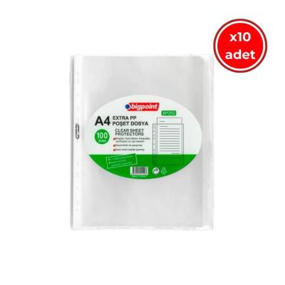Bigpoint Poşet Dosya, 10 Adet, 60 A4 Kapasite, Extra Şeffaf, 100'lü - Bigpoint