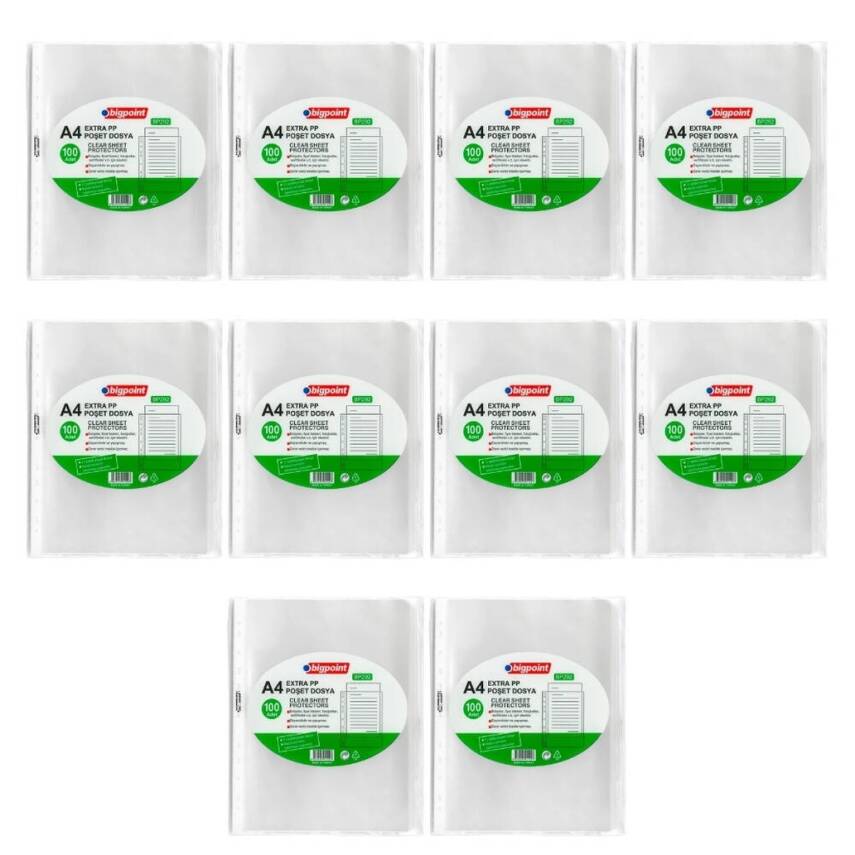 Bigpoint Poşet Dosya, 10 Adet, 60 A4 Kapasite, Extra Şeffaf, 100'lü - 2
