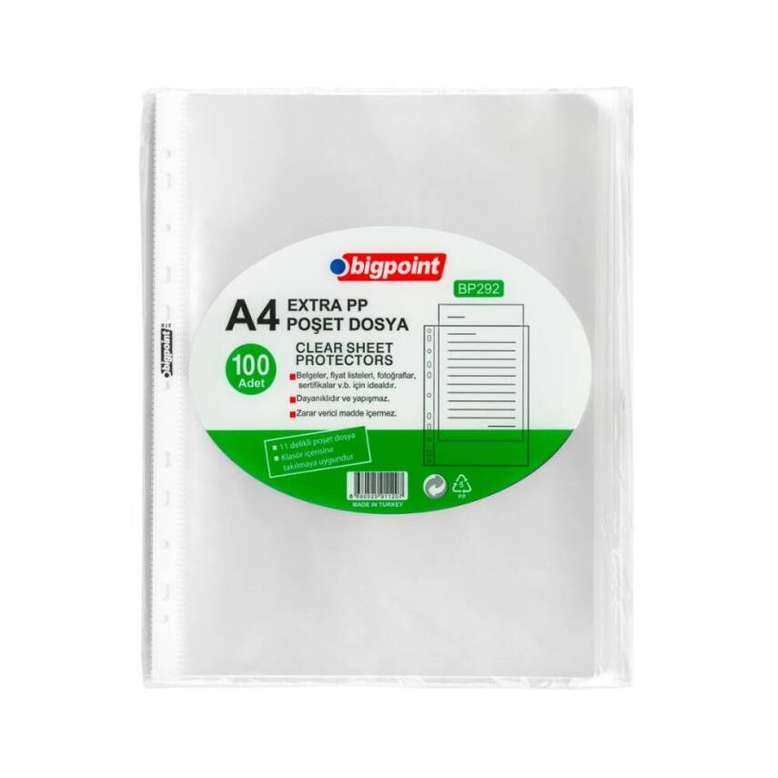 Bigpoint Poşet Dosya, 60 A4 Kapasiteli, Extra Şeffaf, 100’lü Paket - 1