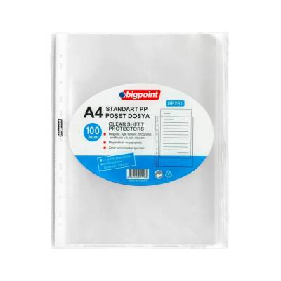 Bigpoint Poşet Dosya, 60 Adet A4 Kapasiteli, Klasör İçi Şeffaf, 100’lü - Bigpoint