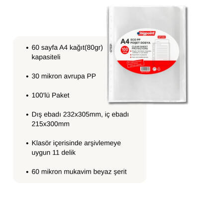 Bigpoint Poşet Dosya, A4, 100’lü, Eco Şeffaf, Klasör İçin Uygun - 3