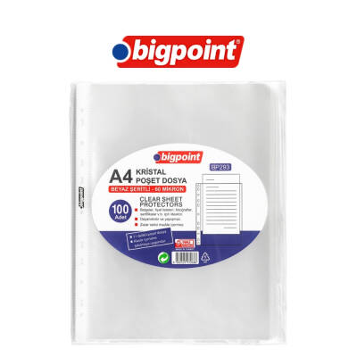 Bigpoint Poşet Dosya, Kristal, 60 Mikron, 100'lü, A4, 11 Delikli - 3