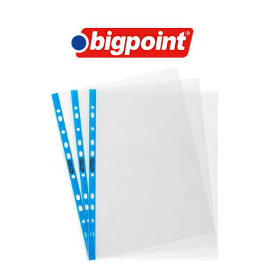 Bigpoint Poşet Dosya Mavi Şeritli, 90 Mikron, 100'lü, A4, 11 Delik - 3
